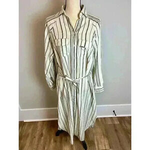 Attr@ttivo Striped Maxi Dress With Tie Collared Long Sleeve Women's S Flowy
